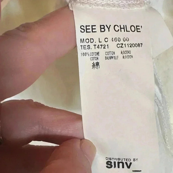 See by Chloe Yellow and White 109% Cotton Blouse Size 6 - Picture 8 of 9